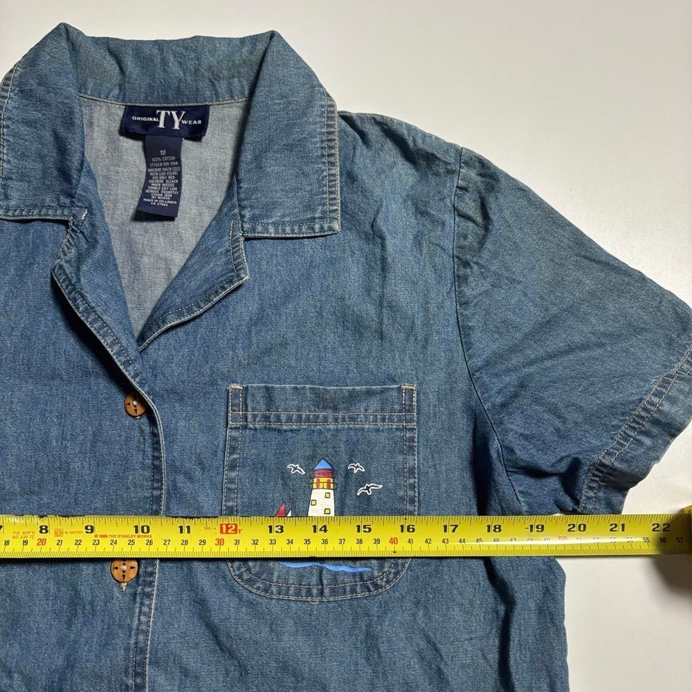 Vintage Blue TY Wear Chambray Lighthouse Button-Up - Women's 12 - Picture 5 of 6
